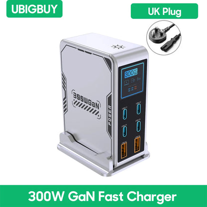 300W GaN 6-Port Fast Charging Station with Digital Display for All Devices