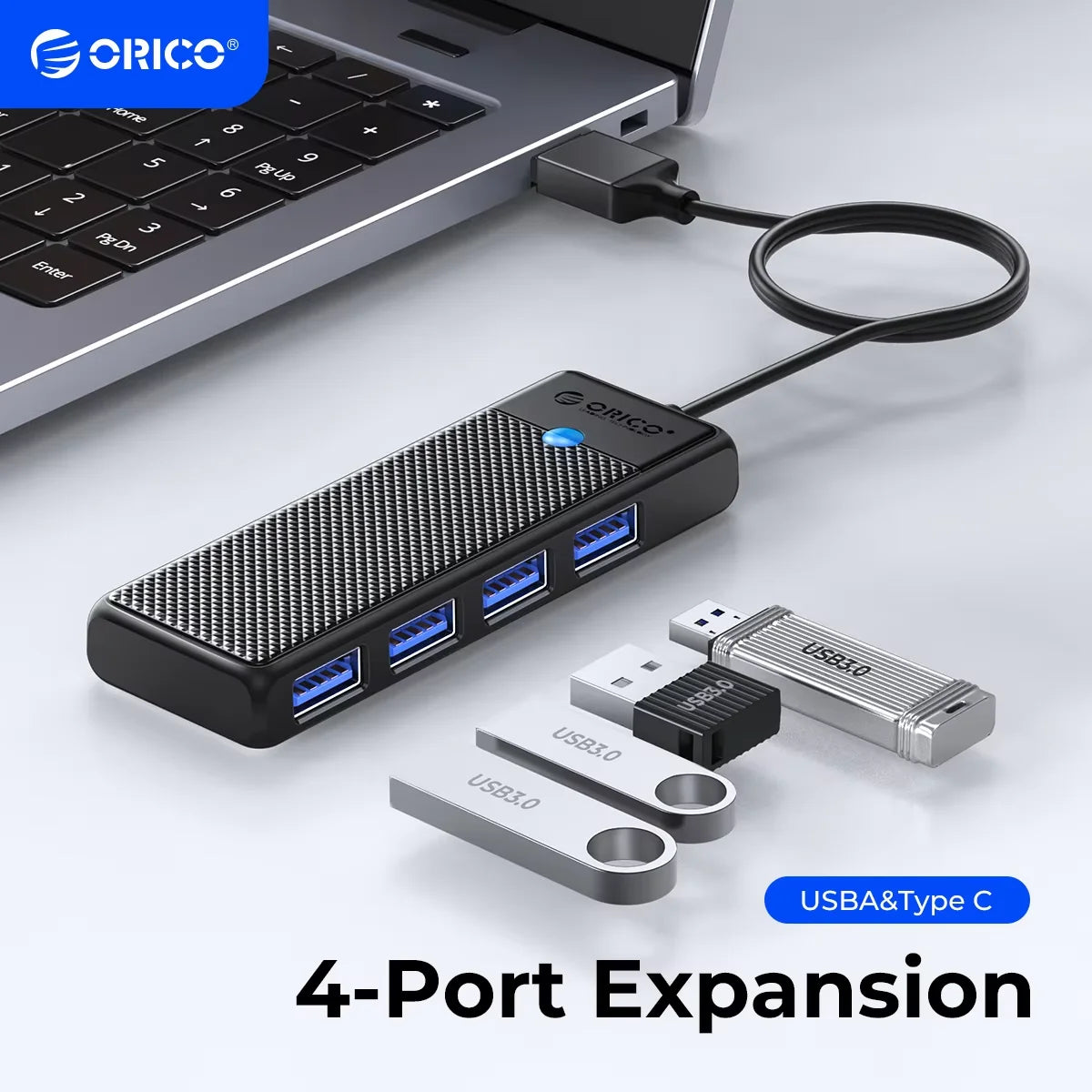 4-Port USB 3.0 Type-C Hub - Ultra-Slim High-Speed Data Expansion Adapter