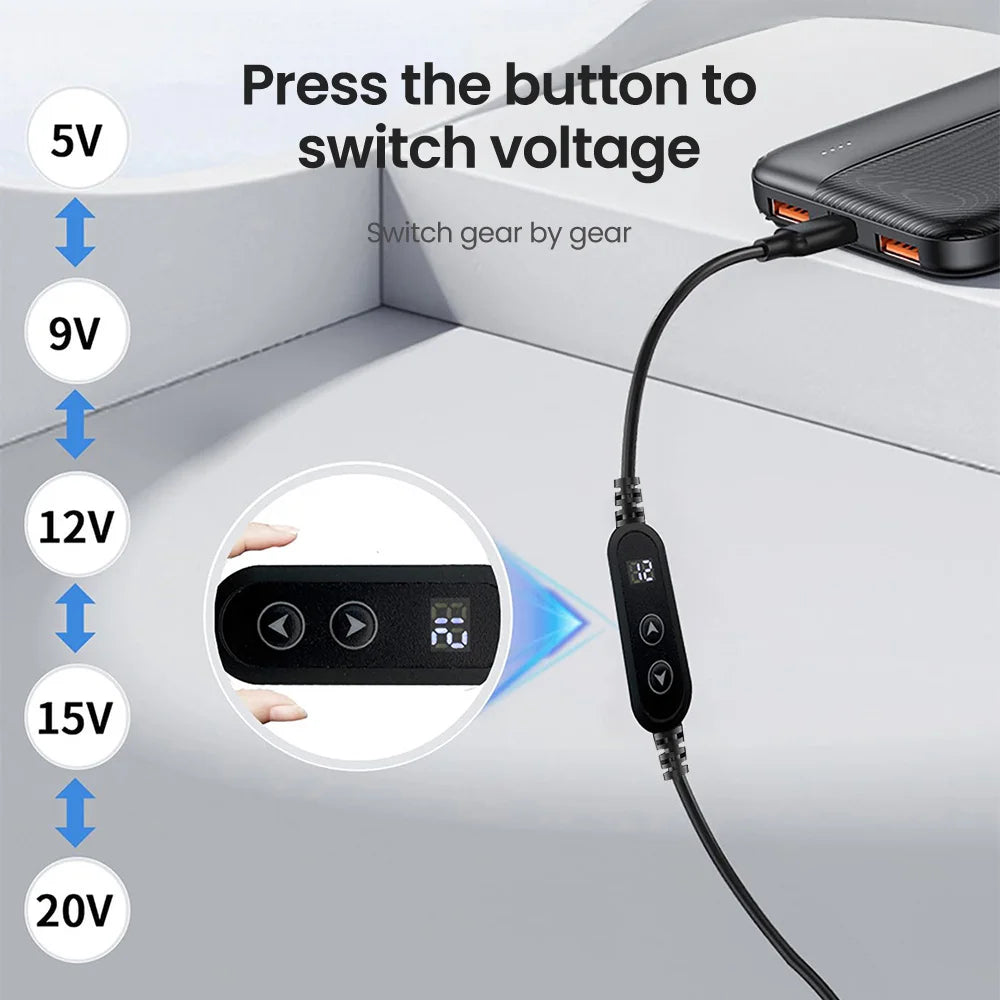 USB-C to DC Fast Charging Power Boost Cable - 5V/9V/12V/15V/20V Adapter