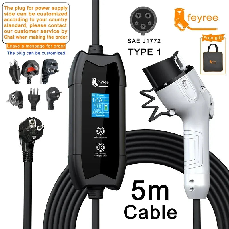 Portable EV Charger 3.5kW Level 2 Electric Vehicle Car Charging Cable