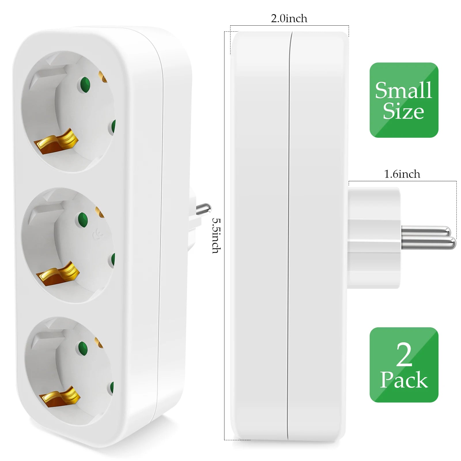 3-Way European Power Socket Adapter - 16A EU Plug Extension Converter - 6