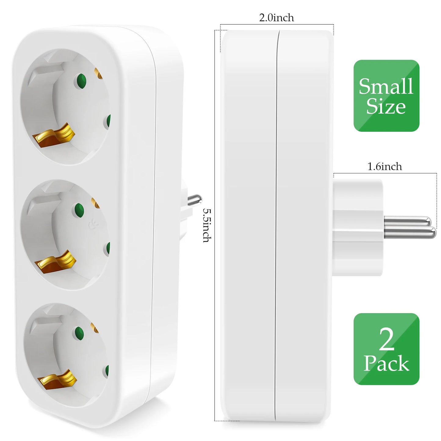 3-Way European Power Socket Adapter - 16A EU Plug Extension Converter