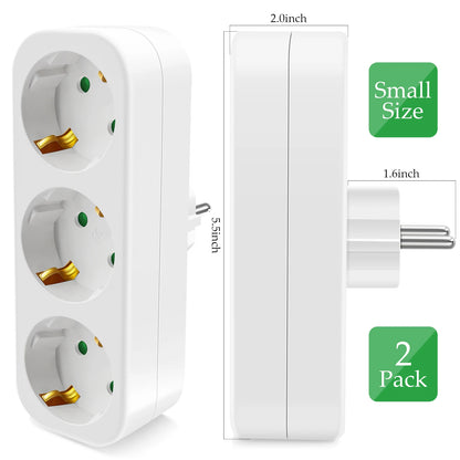 3-Way European Power Socket Adapter - 16A EU Plug Extension Converter