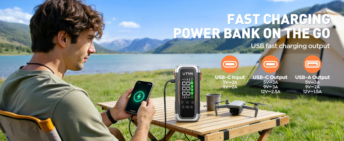 6000A Car Jump Starter with 150PSI Air Compressor & Power Bank - 14