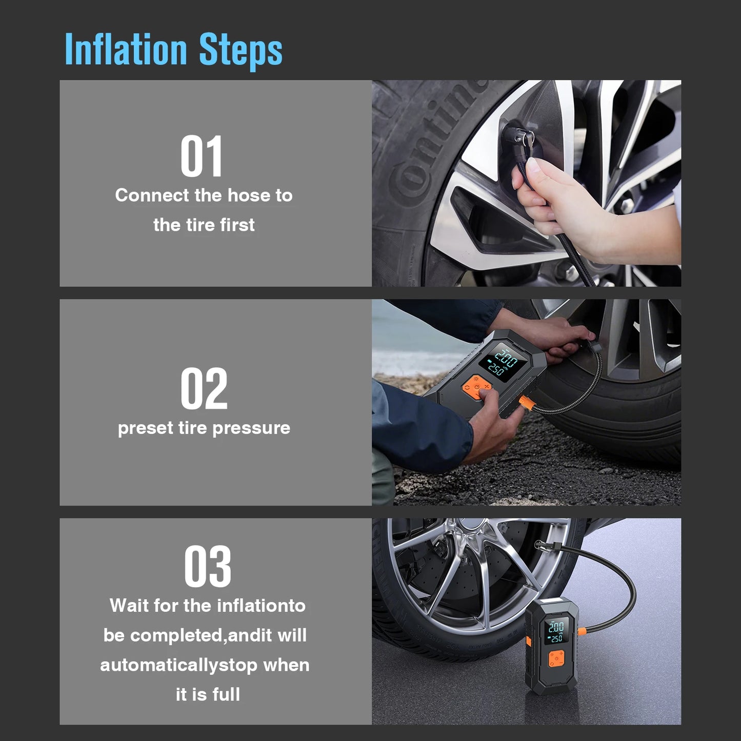 4-in-1 Portable Car Jump Starter & Tire Inflator with LED Light