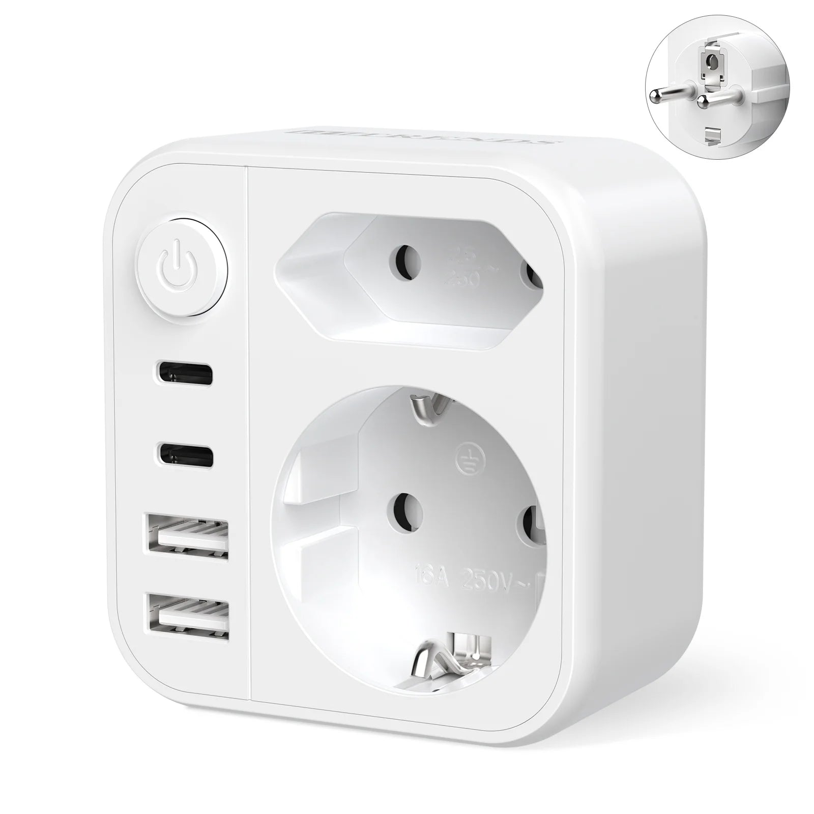 6-in-1 European Travel Power Adapter with 17W Fast USB-C & USB-A Charging - 1