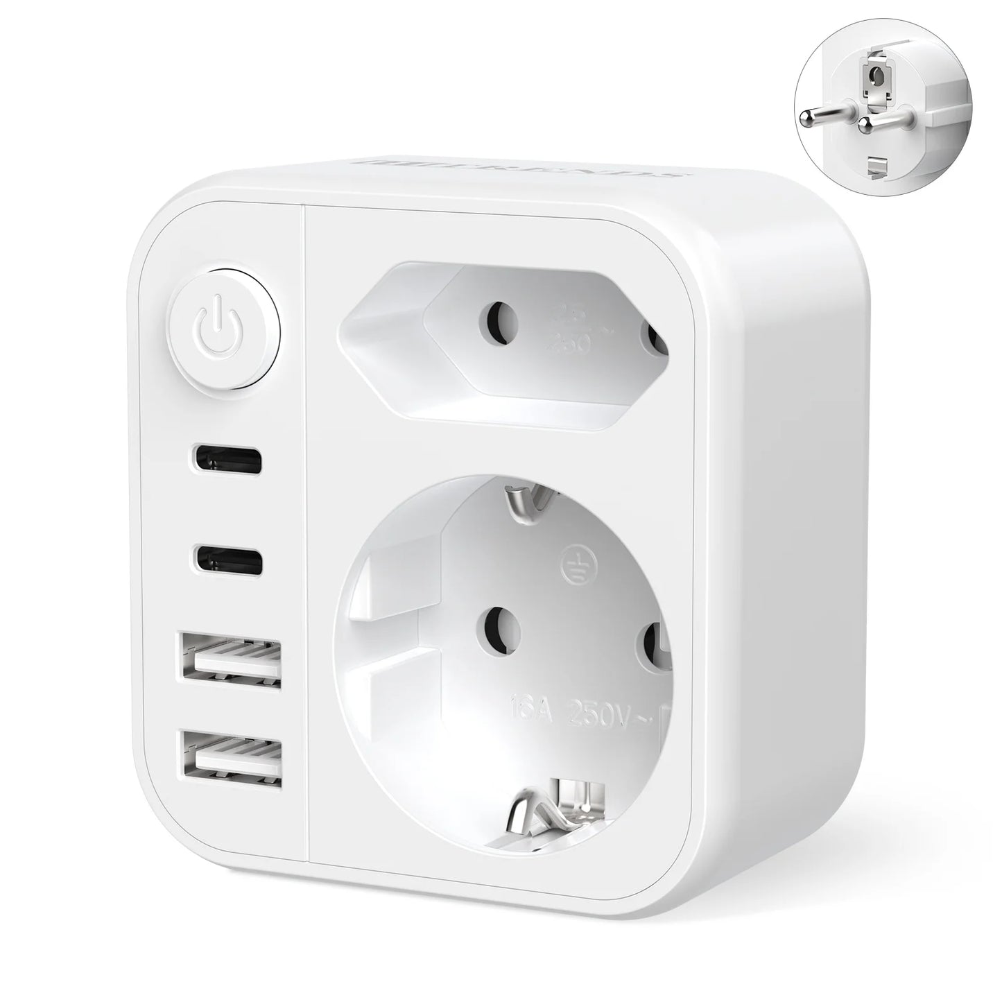 6-in-1 European Travel Power Adapter with 17W Fast USB-C & USB-A Charging