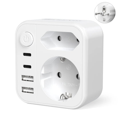 6-in-1 European Travel Power Adapter with 17W Fast USB-C & USB-A Charging
