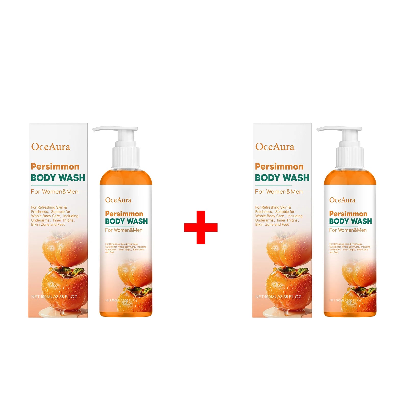 Natural Persimmon Body Wash - Odor Eliminating Deodorizing Shower Gel for All Skin - 16