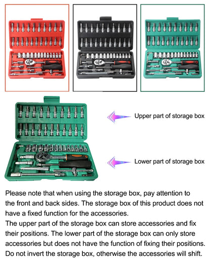 46-Piece 1/4" Drive Socket & Ratchet Wrench Set for Auto Repair & DIY
