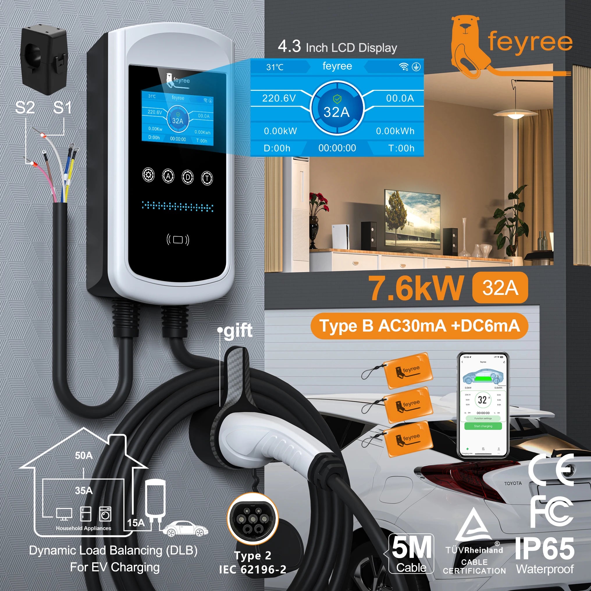 Type 2 EV Charging Station - Smart 22kW Wallbox with App & Load Balancing - 1