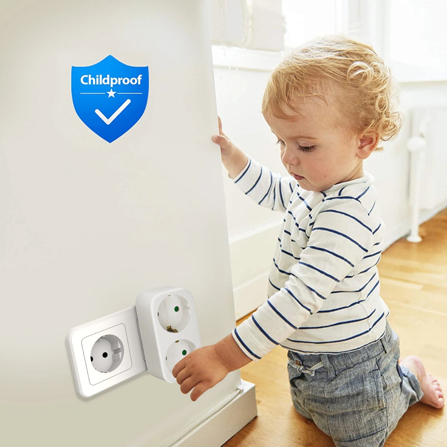 European 2-Way Wall Socket Adapter 16A 3680W Compact Travel Power Plug