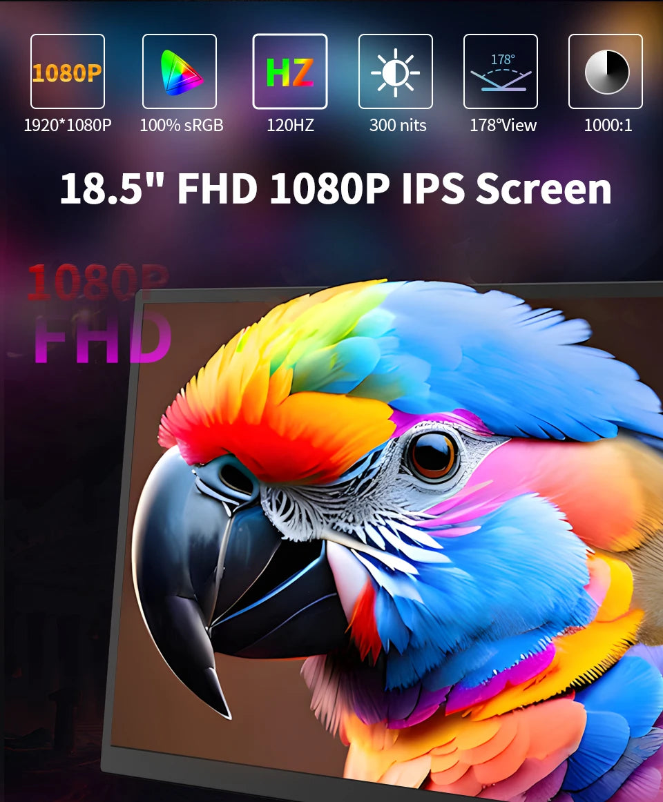 18.5" Portable Monitor 120Hz 100% sRGB HDR Gaming & Laptop Display - 8