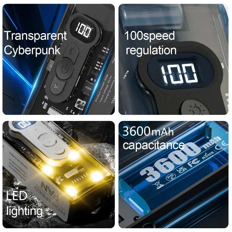 Portable 100-Speed Foldable Cooling Fan with LED Display