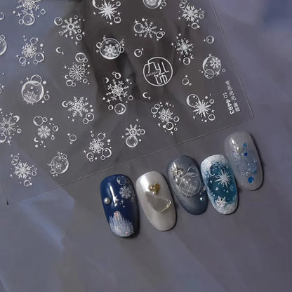 3D Christmas Nail Art Stickers - Festive Snowman & Snowflake Manicure Decals
