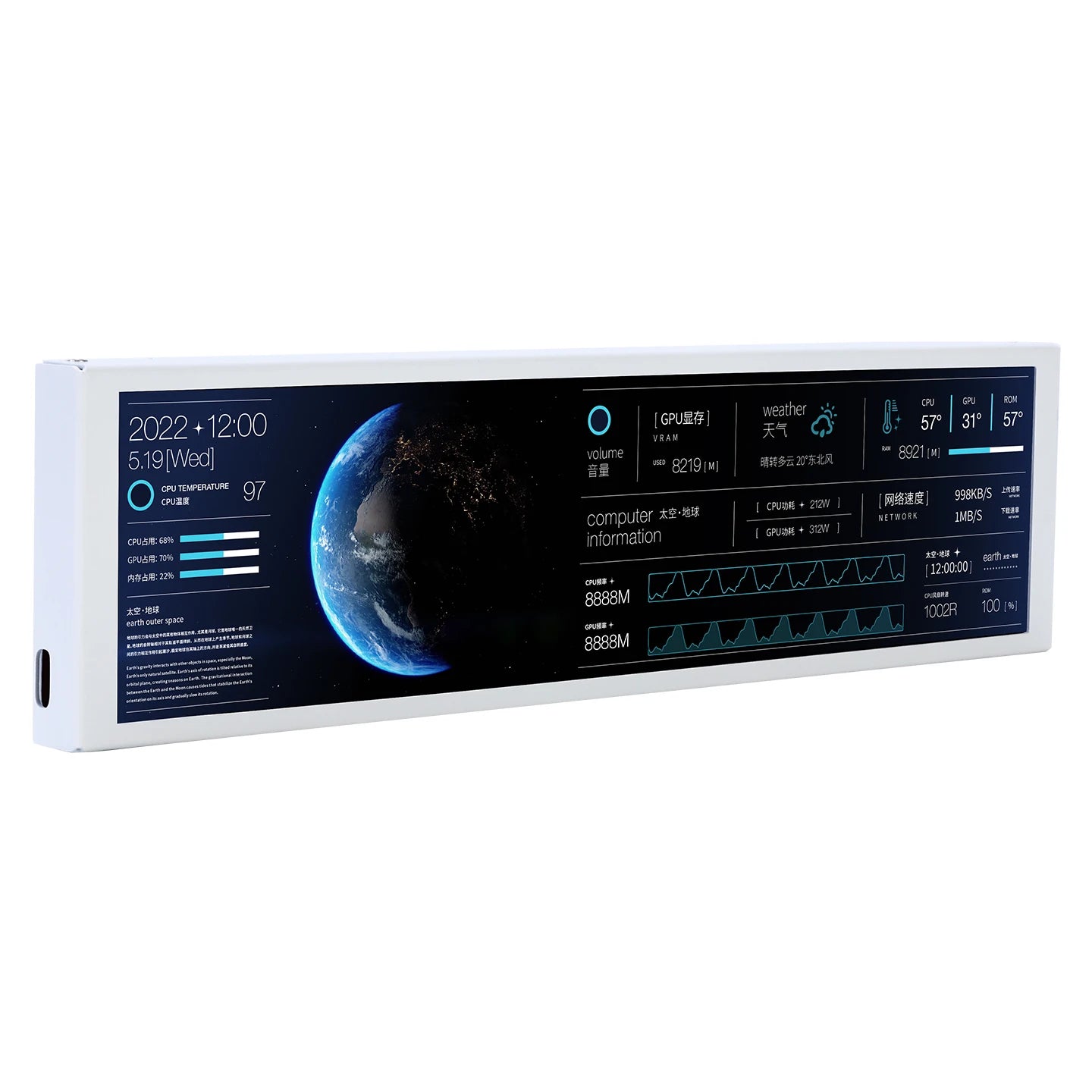 9.2" PC Chassis Secondary Screen - IPS Hardware Monitor for CPU/GPU Stats - 6