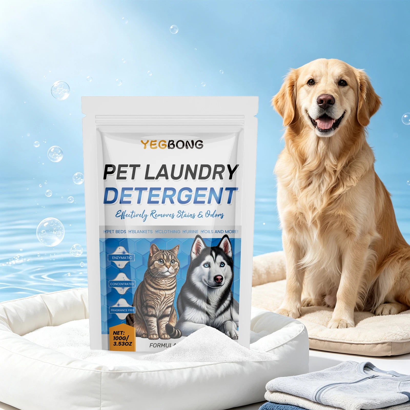 Pet Laundry Stain & Odor Remover Enzyme Detergent Powder for Bedding and Clothing - 2