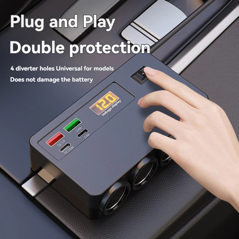 120W 4-Port Fast Car Charger Adapter - QC3.0 PD USB Type-C Auto Power Outlet