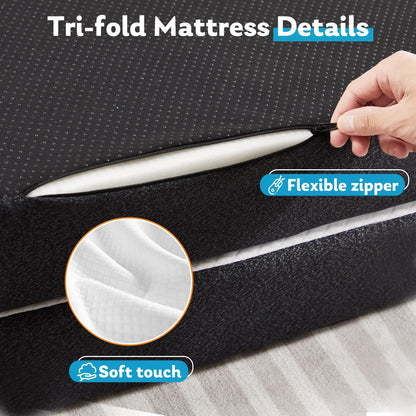 Portable Tri-Fold Memory Foam Mattress - Foldable Floor Bed for Guest & Travel