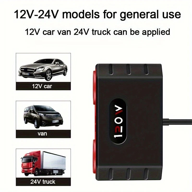120W 4-in-1 Car Charger Adapter - Fast Multi-Port USB Power Splitter - 4