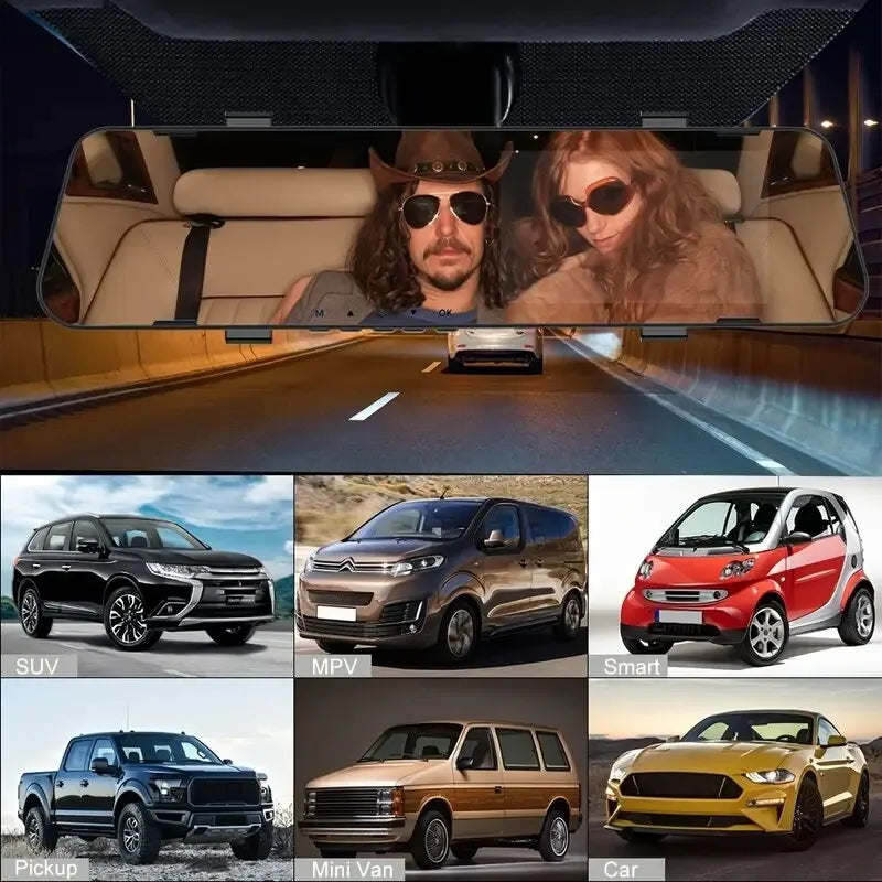 Dual Lens Rearview Mirror Dash Cam - HD 1080P Night Vision Car Recorder
