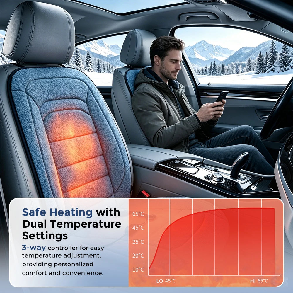 Heated Car Seat Cover - Thermal Lambswool Cushion Warmer for Winter Driving - 3