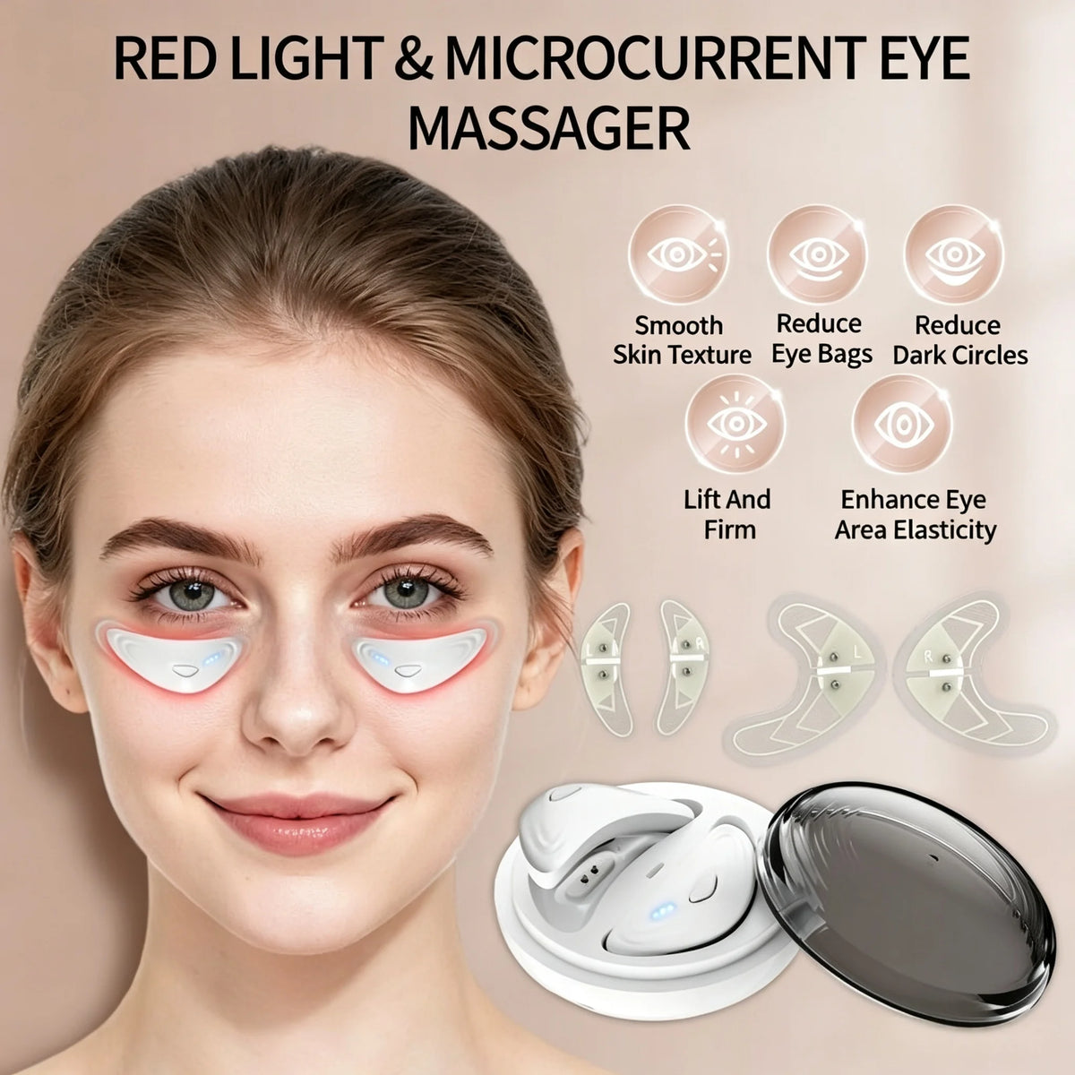 Microcurrent Red Light Under Eye Massager for Dark Circles and Puffiness