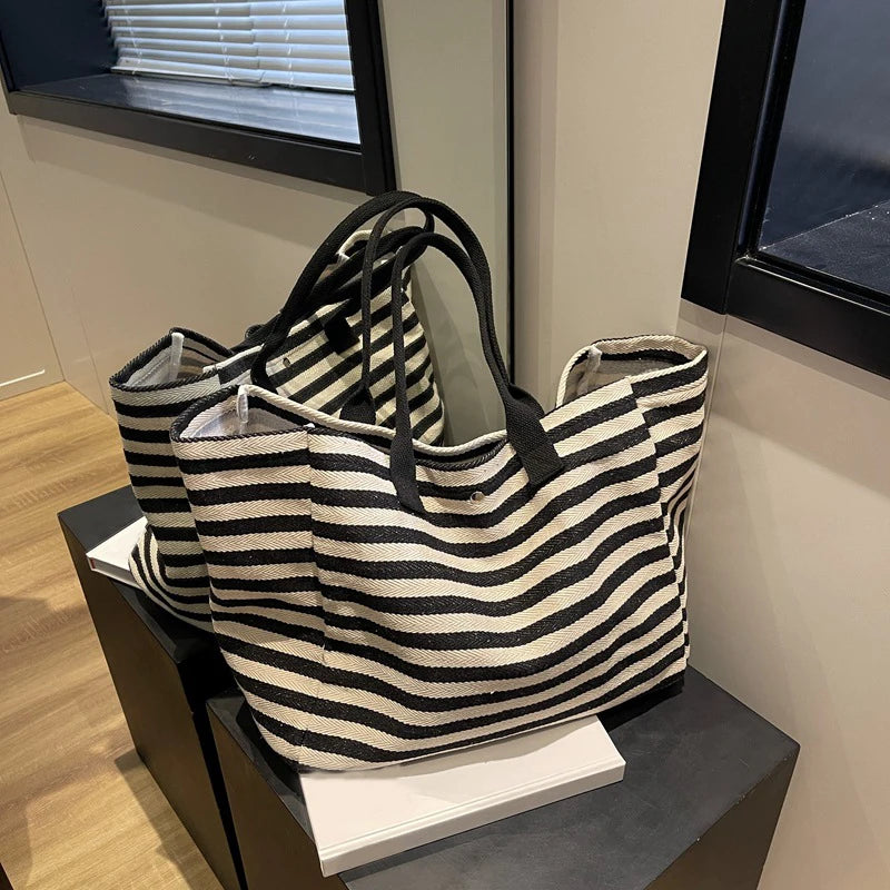 Luxury Casual Striped Canvas Tote