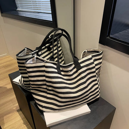 Luxury Casual Striped Canvas Tote