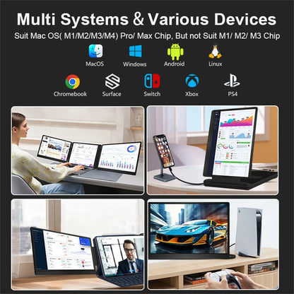 14-16" Dual Screen Laptop Monitor Extender - FHD IPS Portable Triple Display
