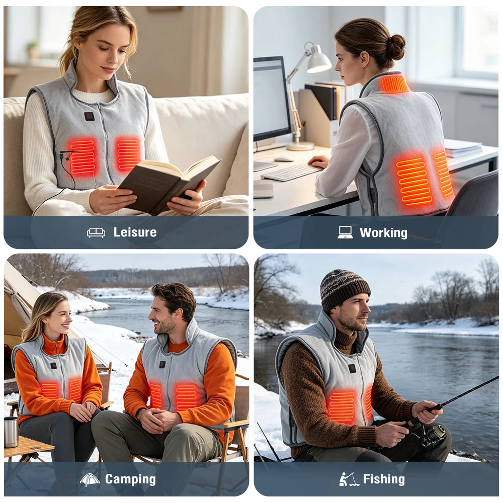 Electric Heated Warming Vest with 5 Heating Zones & 3 Temperature Levels - 12