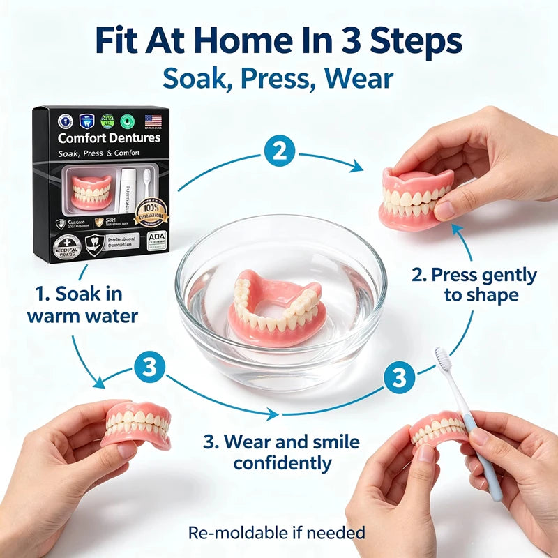 Instant Smile Moldable Silicone Denture Set - Natural Upper & Lower Teeth Kit - 6