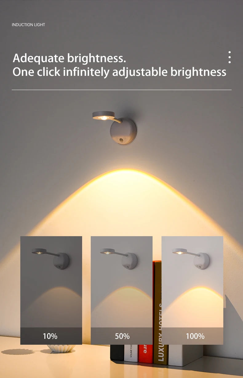 Wireless Motion Sensor LED Wall Light - Rechargeable Type-C Dimmable Indoor Lamp