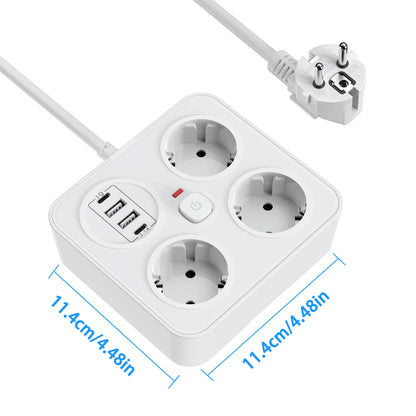 7-in-1 European Power Strip with 4 USB Ports & Surge Protection