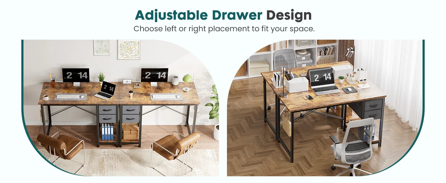 Modern 47-Inch Computer Desk with Reversible Storage Drawers for Home Office - 8
