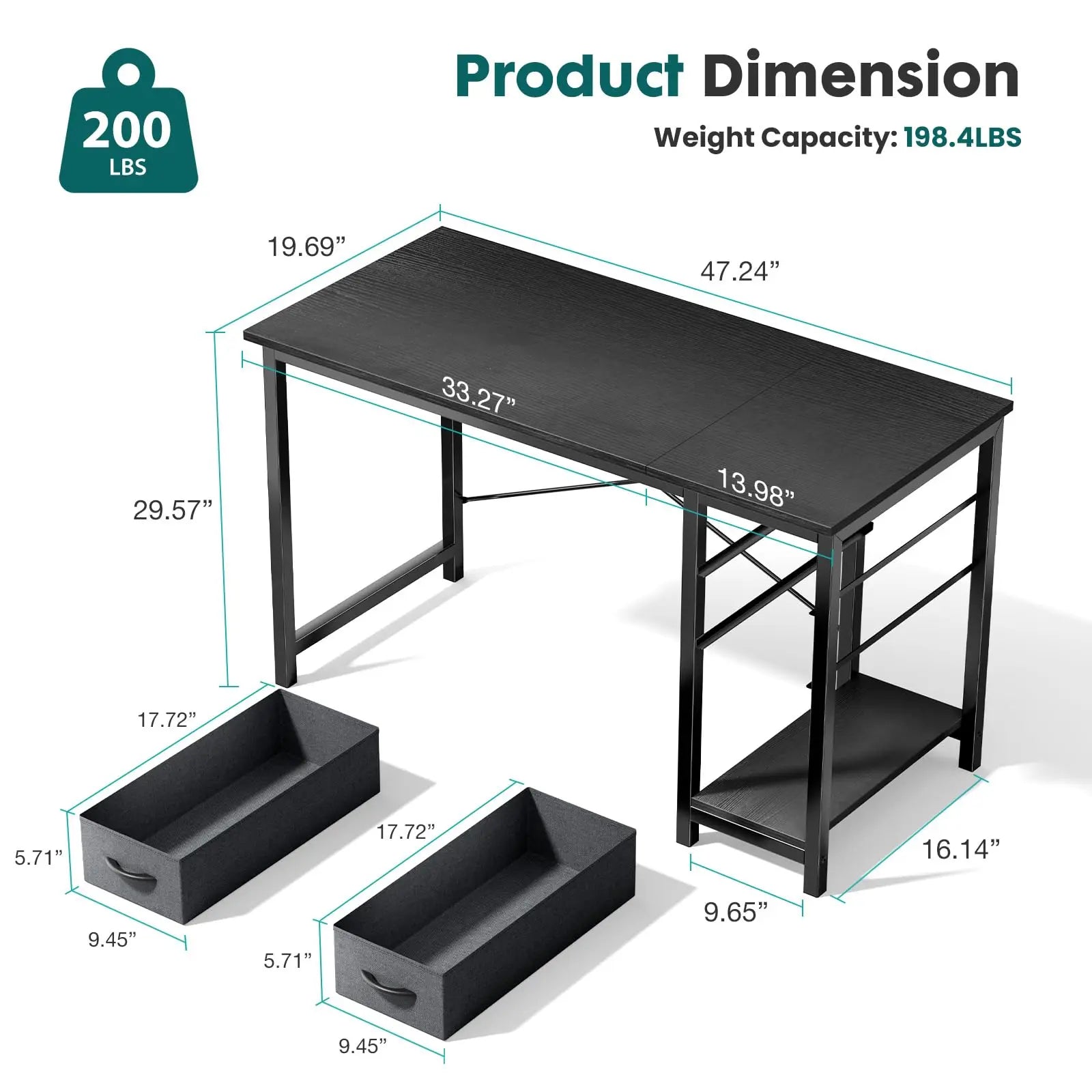 Modern 47-Inch Computer Desk with Reversible Storage Drawers for Home Office - 14