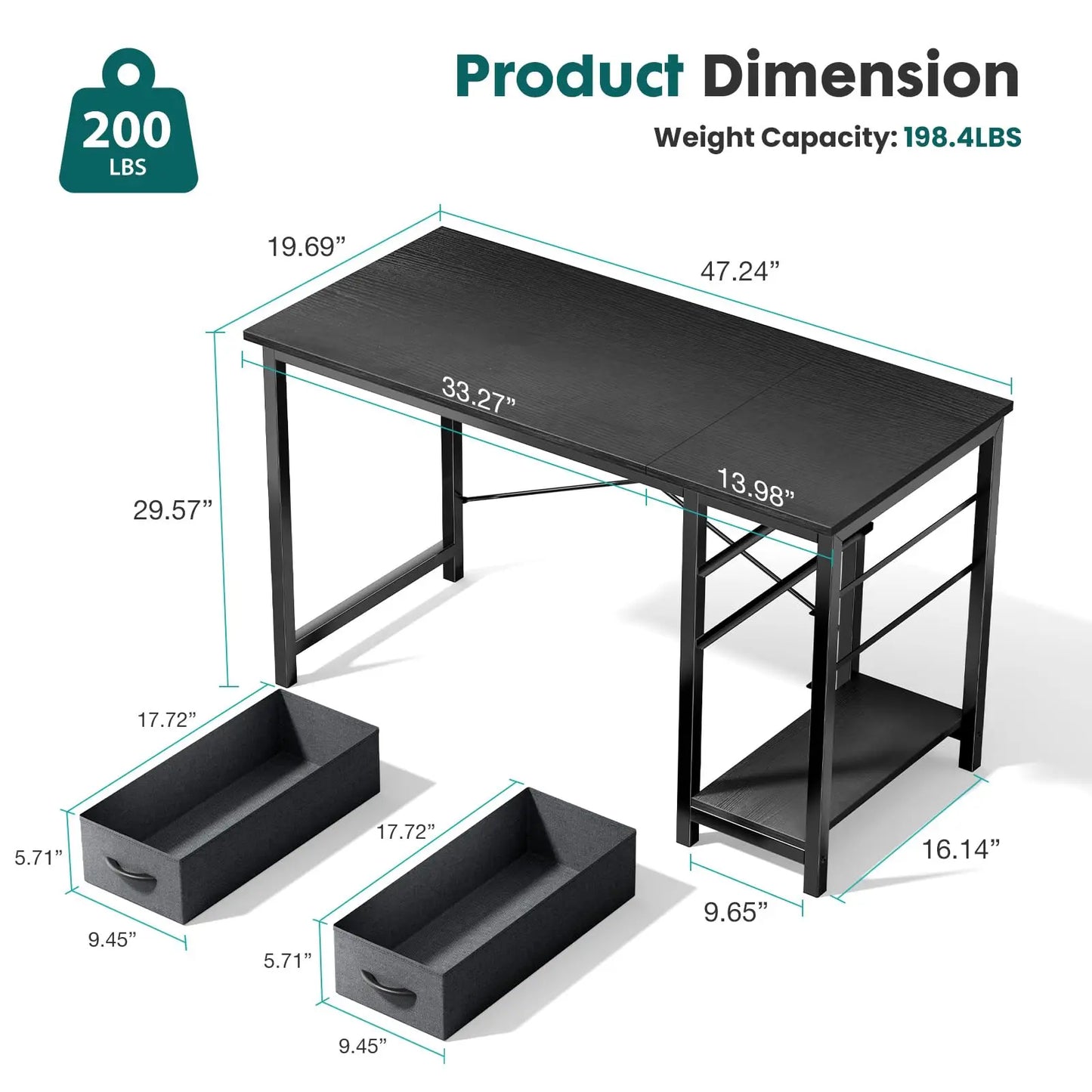 Modern 47-Inch Computer Desk with Reversible Storage Drawers for Home Office