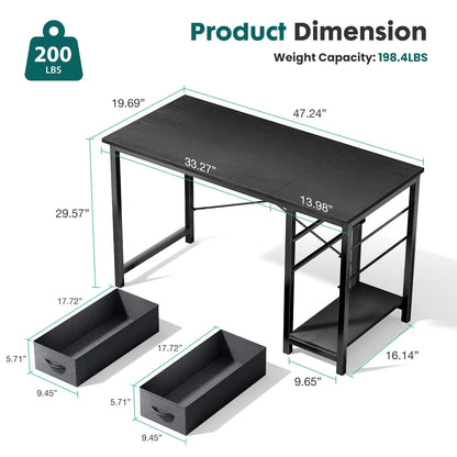 Modern 47-Inch Computer Desk with Reversible Storage Drawers for Home Office