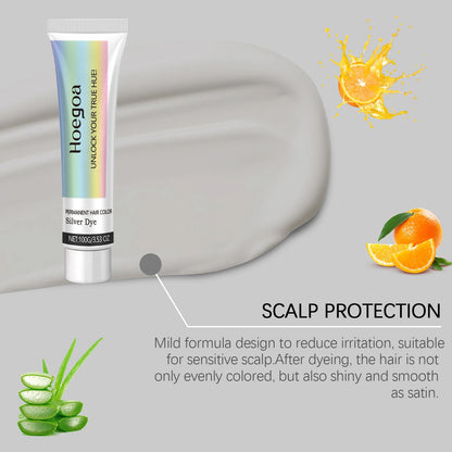 Permanent Silver Gray Hair Dye Cream - Professional Root & Full Coverage Formula