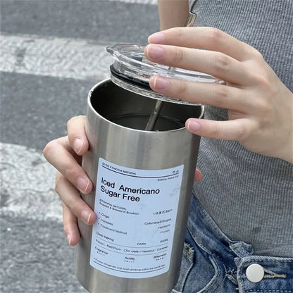 600ml Insulated Stainless Steel Coffee Mug with Straw – Leak-Proof Thermos