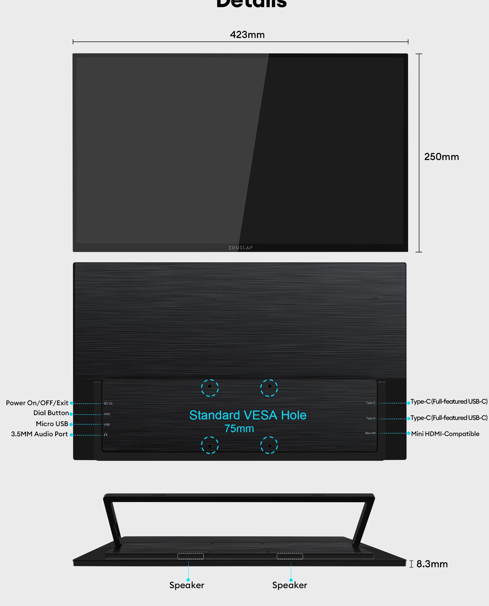 18.5" Touchscreen Portable Monitor 1080P IPS HDR Ultra-Slim Display - 16