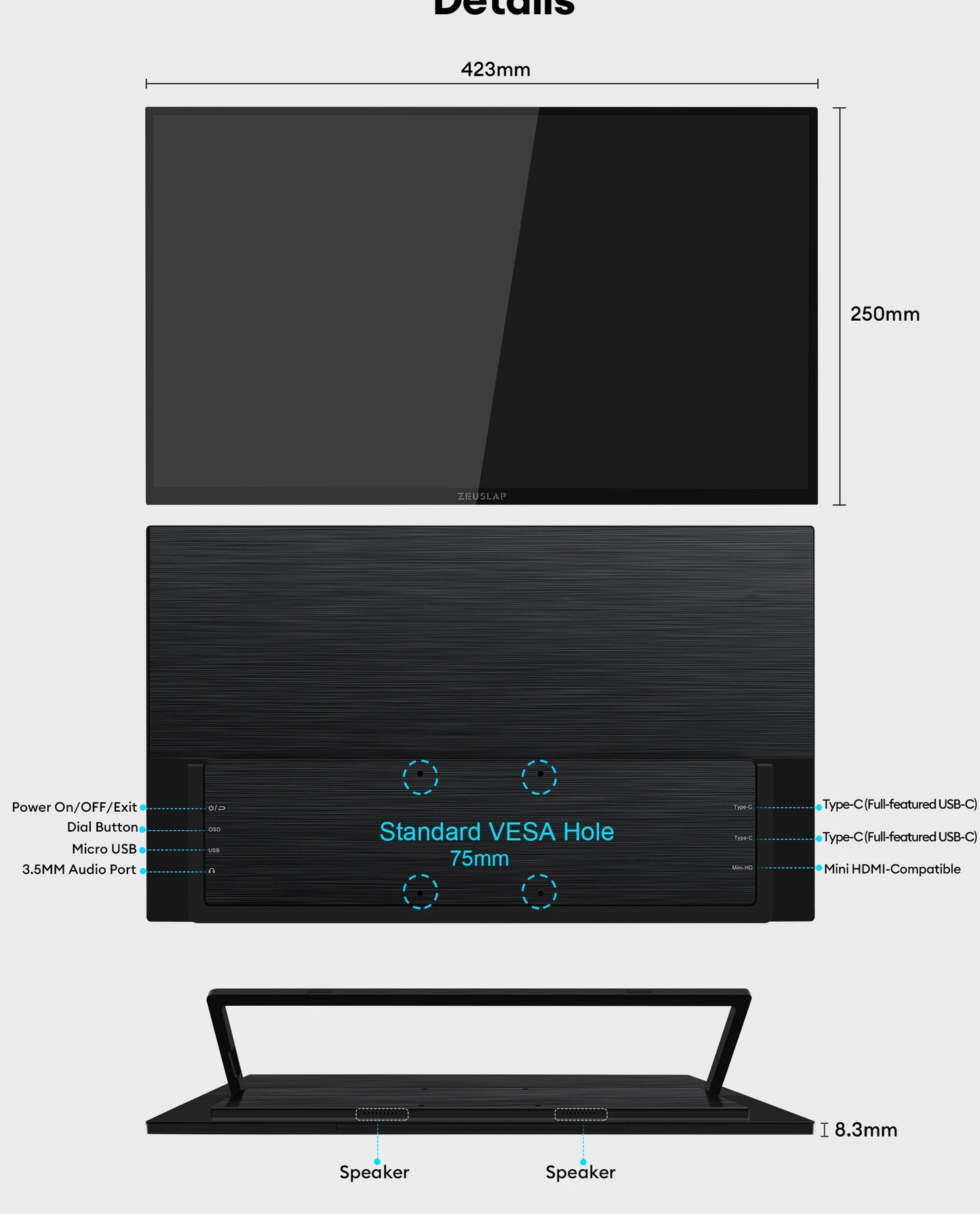 18.5" Touchscreen Portable Monitor 1080P IPS HDR Ultra-Slim Display