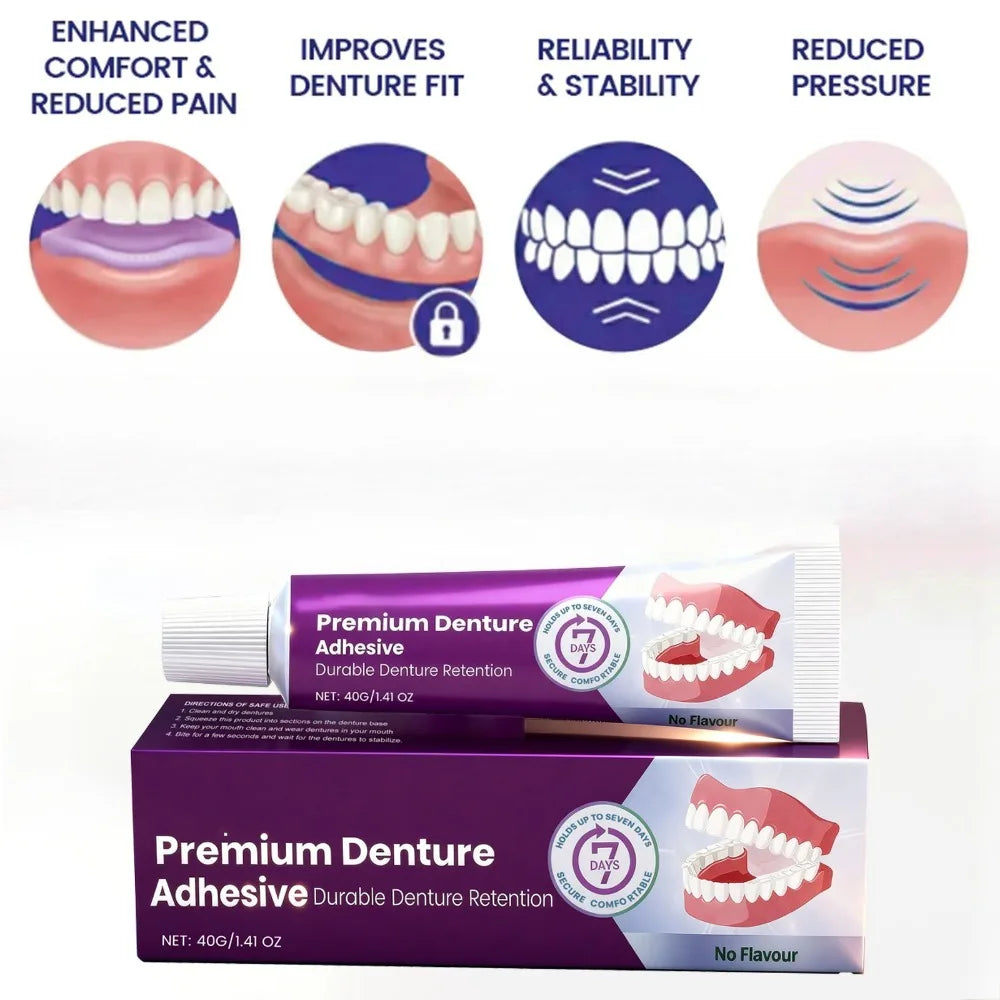 Premium Denture Adhesive Cream - Long-Lasting 96-Hour Hold for Comfortable Fit - 6