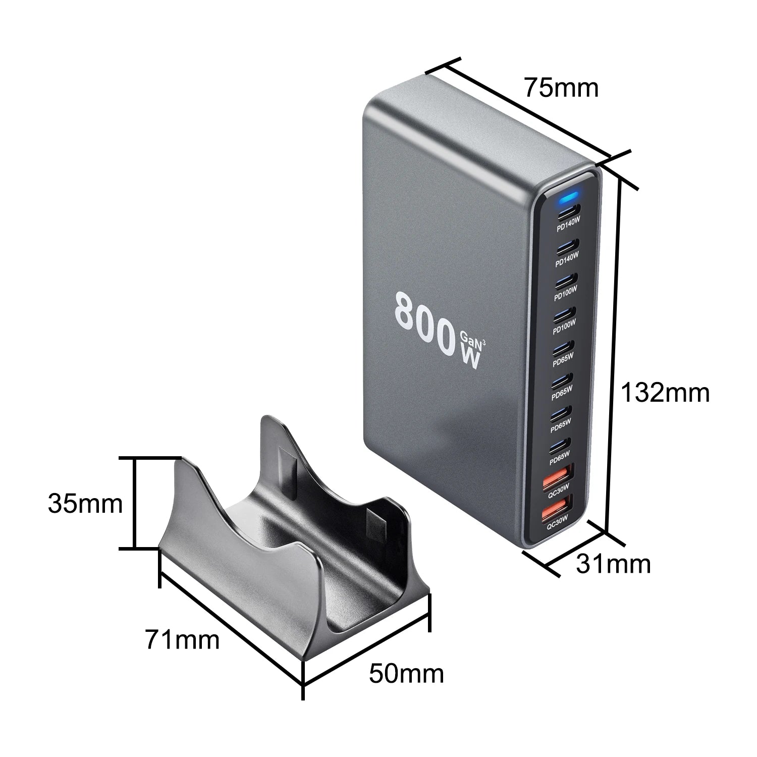 800W 10-Port GaN Fast Charging Station for iPhone, Samsung, and MacBook - 6