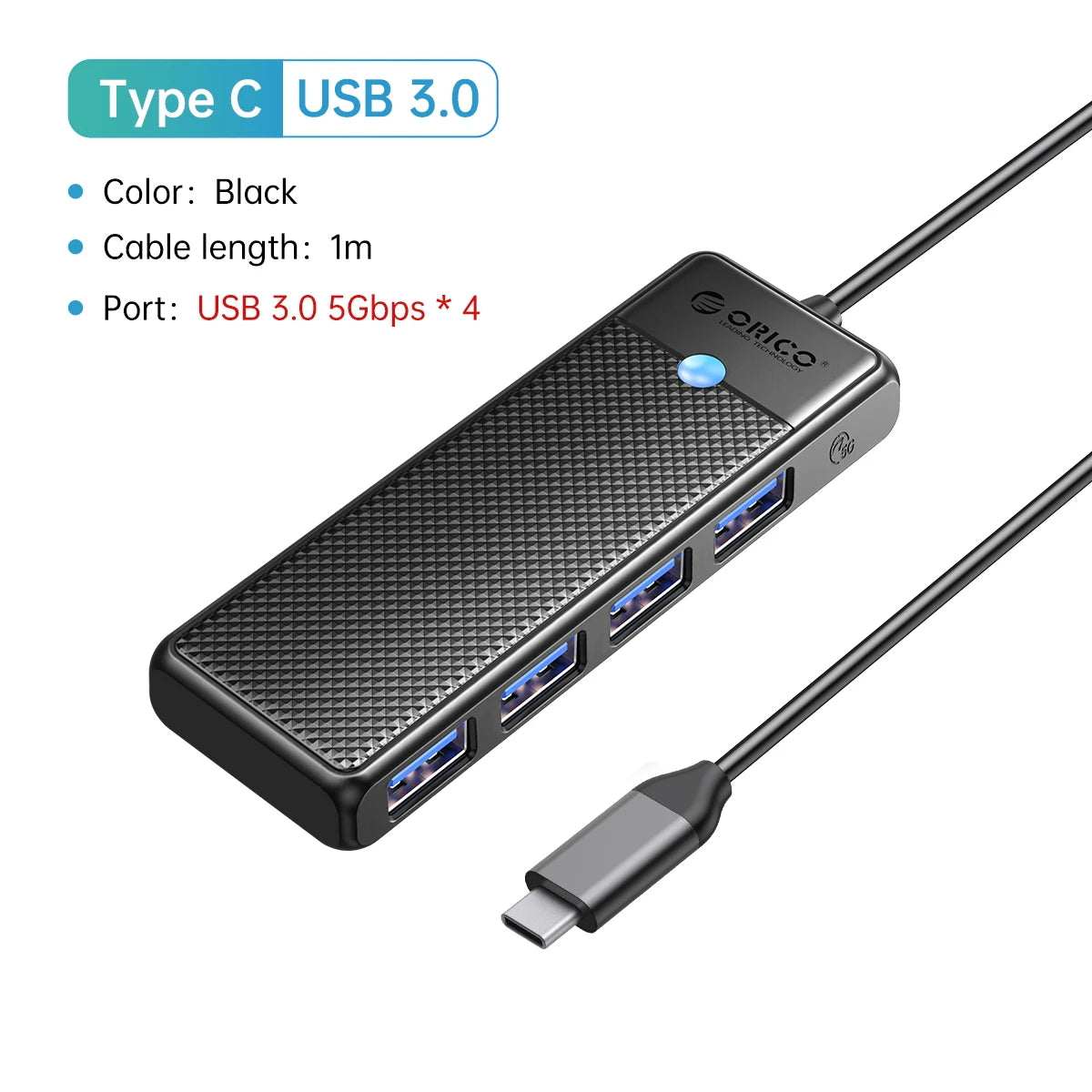 4-Port USB 3.0 Type-C Hub - Ultra-Slim High-Speed Data Expansion Adapter