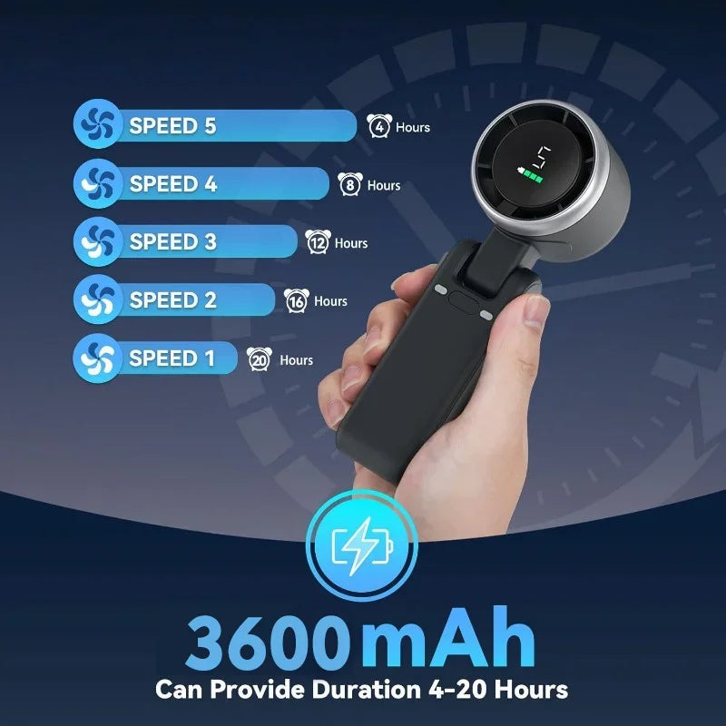 3-in-1 Foldable Handheld Fan - 5-Speed Rechargeable USB Mini Fan - 8