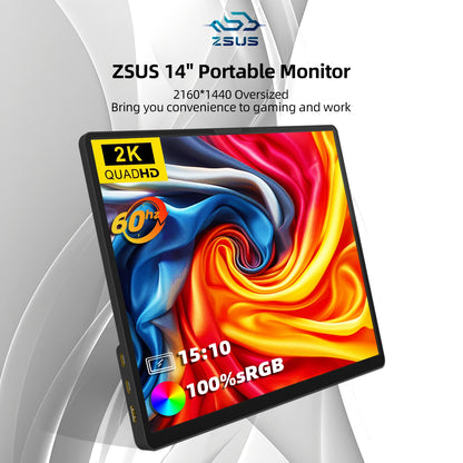 14-Inch 2K Portable Monitor - Ultra HD 60Hz Laptop & Gaming Screen