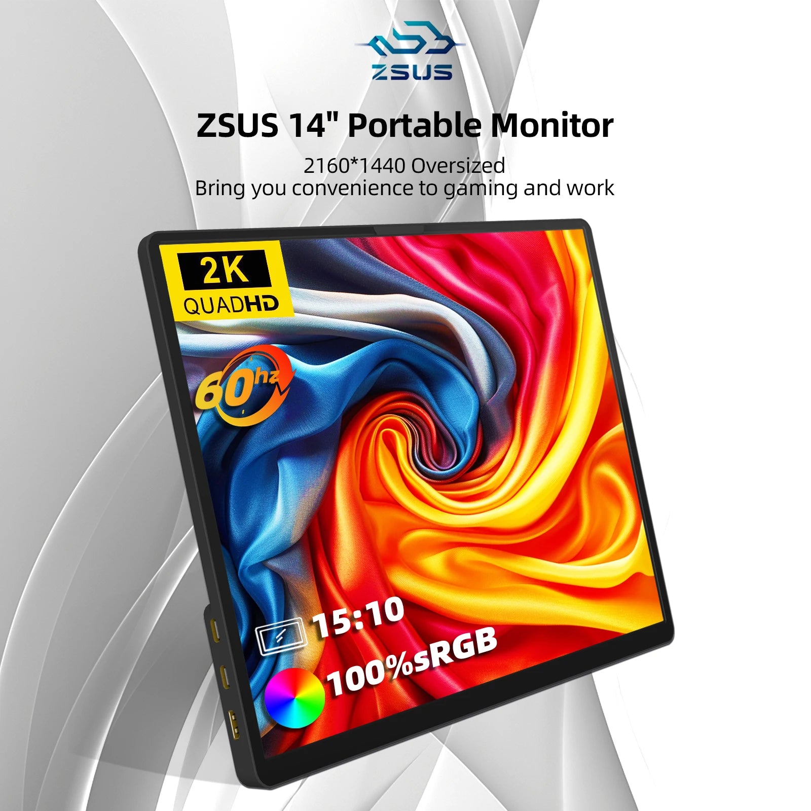 14-Inch 2K Portable Monitor - Ultra HD 60Hz HDR Laptop Display - 7