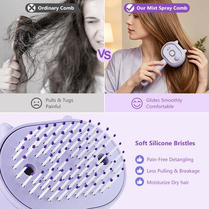 Electric Mist Spray Scalp Massager & Detangling Hair Brush with LED Light