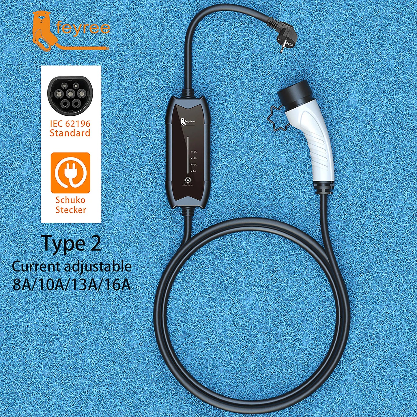 Portable EV Charger Type 2 - 16A 3.5KW Adjustable Electric Vehicle Charger